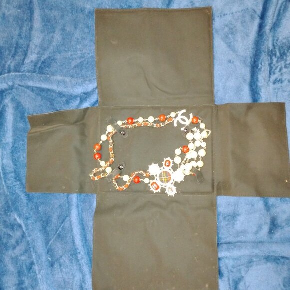 Chanel Paris Edinburgh CC Pendant Necklace Red Tartan Woven Chain w/ Dust Cover - Picture 9 of 11